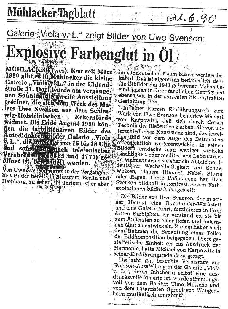21.06.1990, Mühlacker Tageblatt, 'Explosive Farbenglut in Öl'