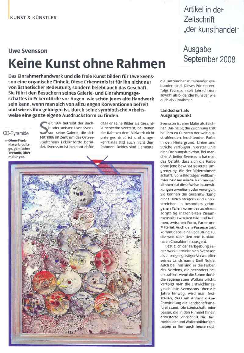 Artikel in der Zeitschrift 'der kunsthandel', Ausgabe September 2008, 1. Seite --- Klicken Sie für eine größere Darstellung!